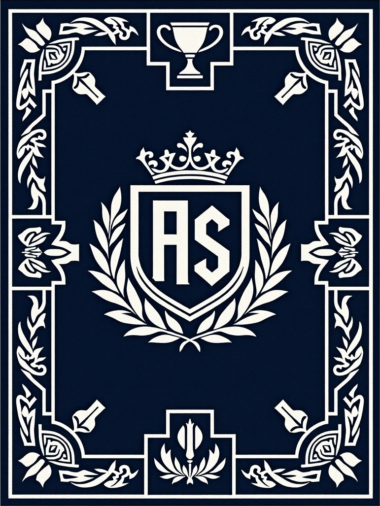 Navy Crest Laurel Emblem Rectangle Rug