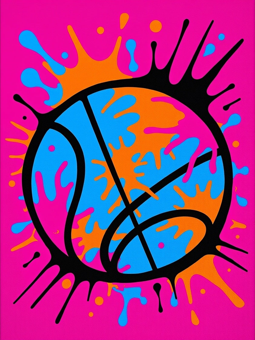 Vibrant Pink Blue Orange Splatter Ball Rug