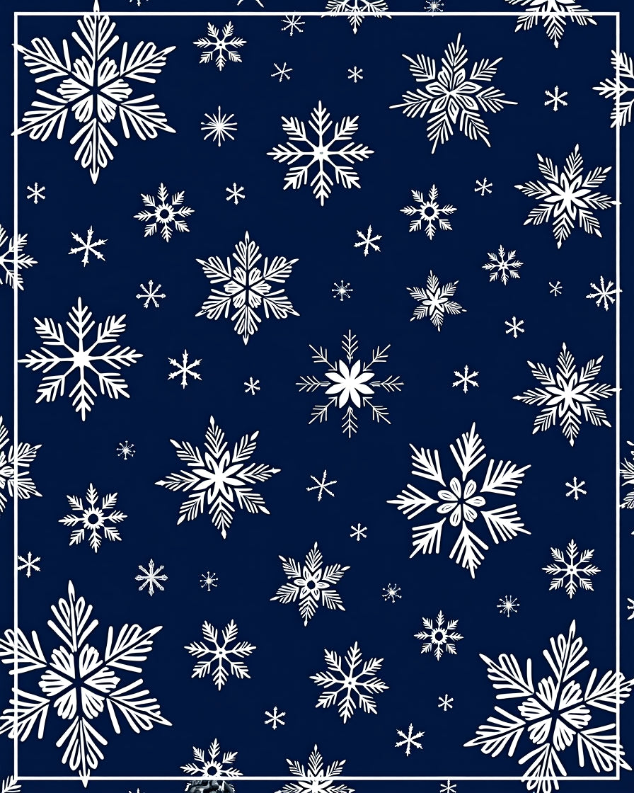 White Snowflake Snowfall Navy Rug