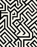 Sharp Monochrome Maze Lines Rug