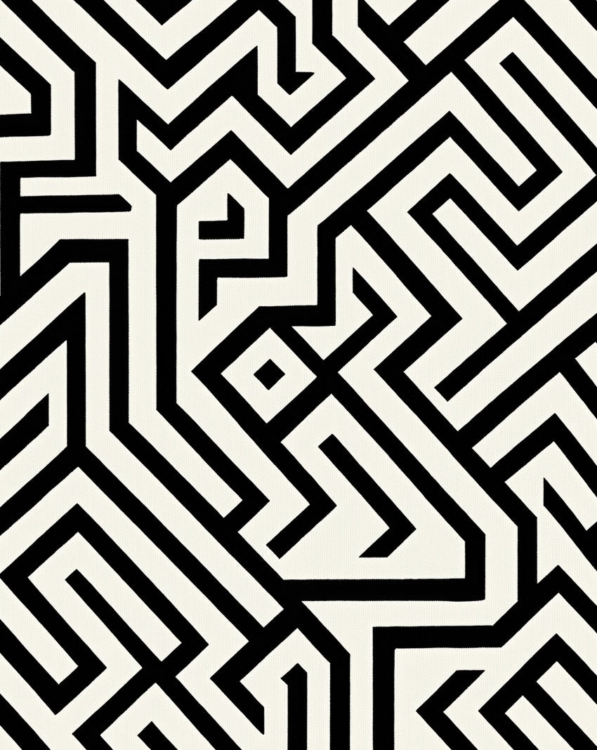 Sharp Monochrome Maze Lines Rug