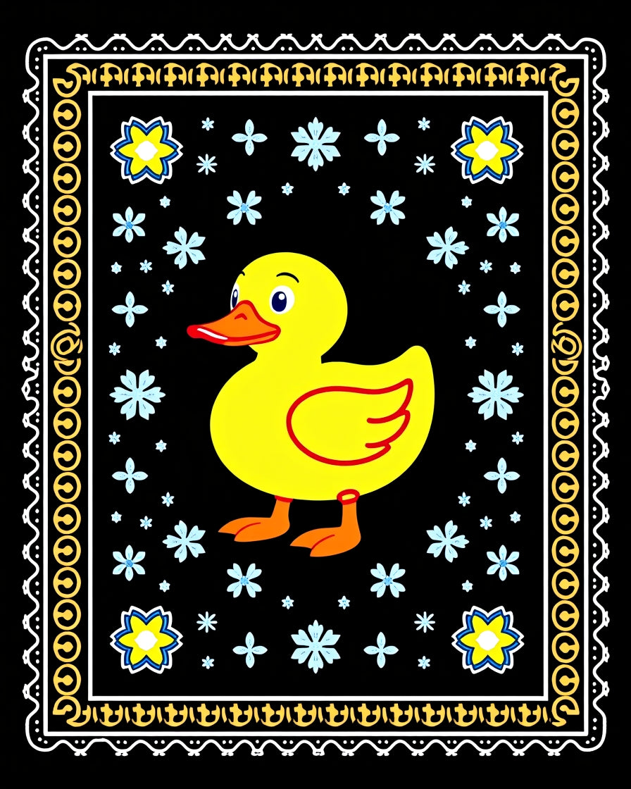Cute Yellow Duckling Floral Blooms Rug