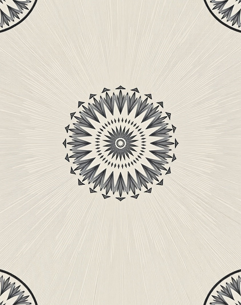 Cream Gray Radial Petal Medallion Rug