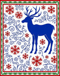 Royal Blue Reindeer Red Snowflake Swirls Rug
