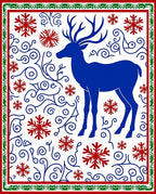 Royal Blue Reindeer Red Snowflake Swirls Rug