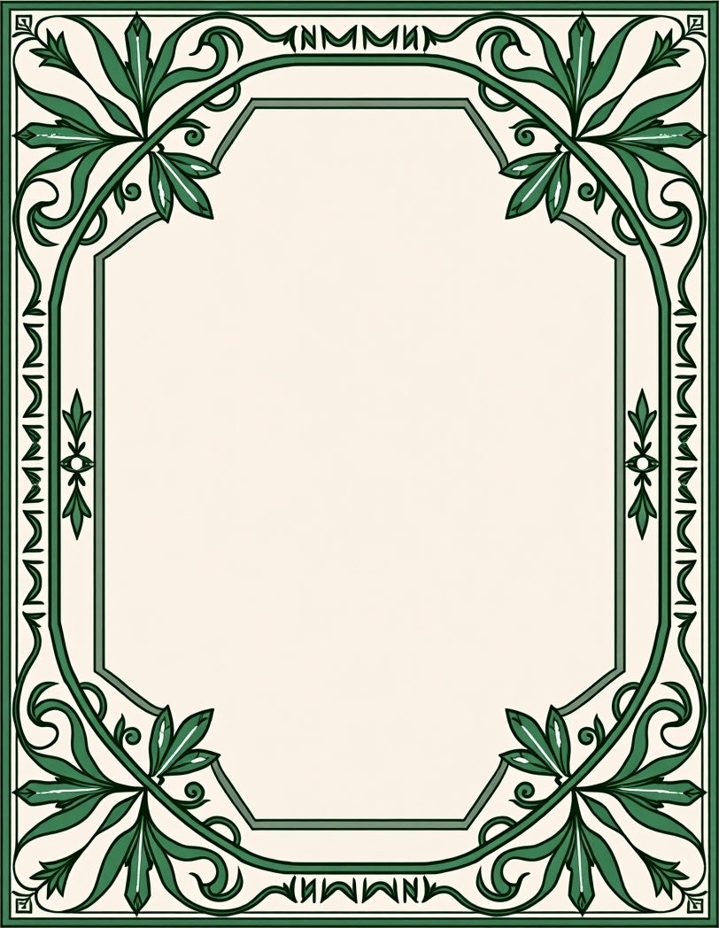 Green Leaf Art Nouveau Medallion Border Rug