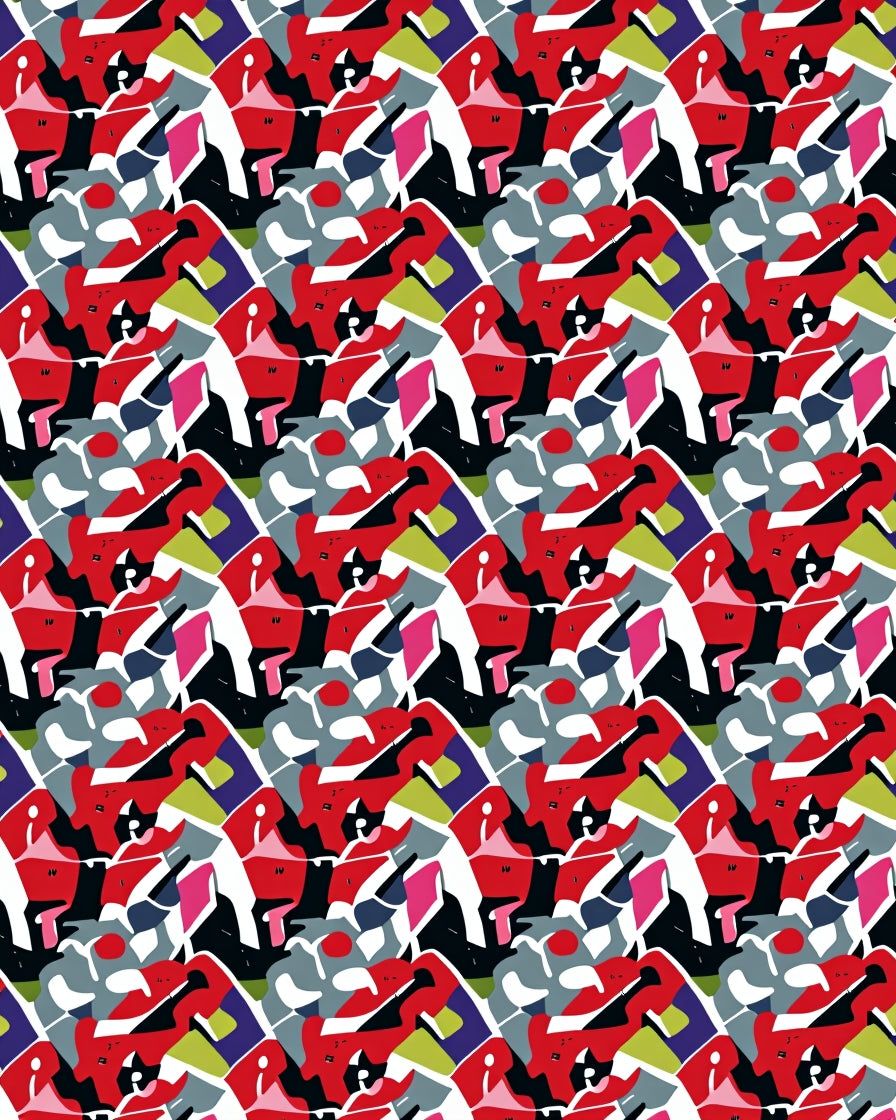 Bold Red Multicolor Abstract Fragment Rug
