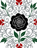 Bold Black Rose Garden Scroll Rug