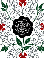Bold Black Rose Garden Scroll Rug