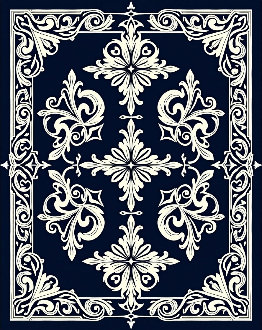 Classic Cream Floral Border Navy Rug