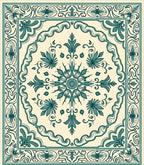 Teal Cream Vintage Floral Medallion Rug