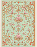 Ornate Mint Floral Scroll Rug