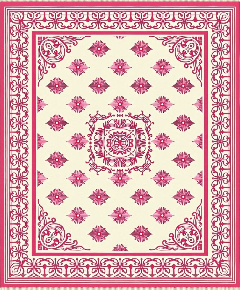 Crimson Floral Medallion Damask Rug