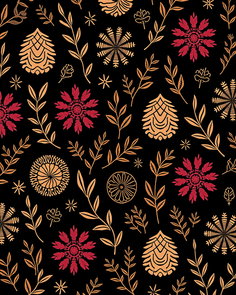 Crimson Gold Botanical Floral Medallion Rug