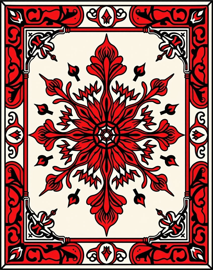 Crimson Floral Centerpiece Red Border Rug