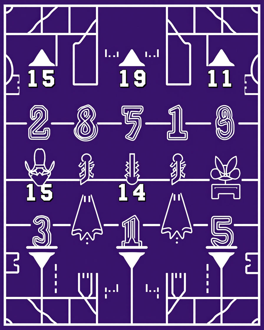 Bold Purple Geometric Number Grid Rug