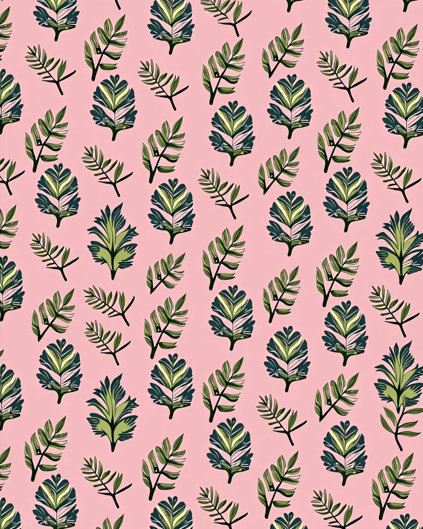 Pink Green Leafy Botanical Arrangement Rug