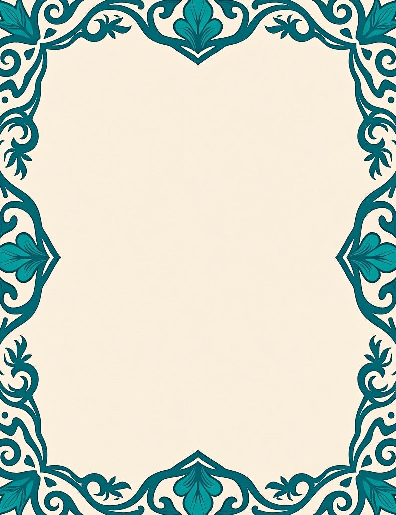 Elegant Teal Floral Scroll Border Rug