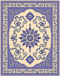 Ornate Blue Floral Medallion Ivory Rug