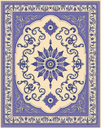 Ornate Blue Floral Medallion Ivory Rug