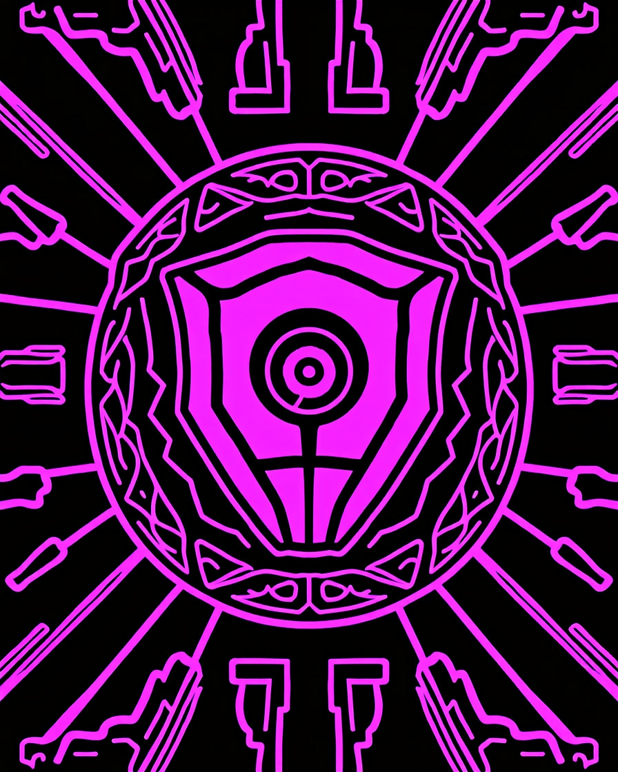 Vibrant Neon Pink Cosmic Emblem Rug