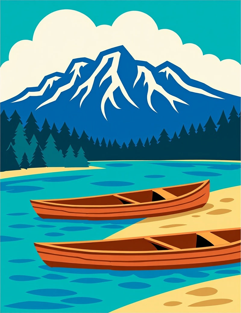 Two Canoes Beside Blue Mountains Rug