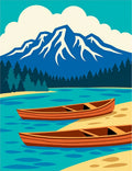 Two Canoes Beside Blue Mountains Rug