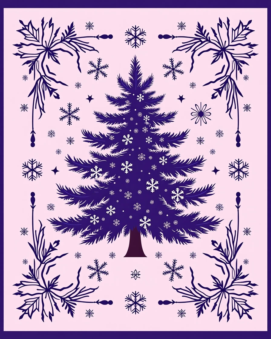Deep Blue Festive Spruce Snowflake Collage Rug