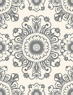 Gray Floral Medallion Cream Background Rug