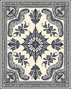 Classic Ivory Navy Floral Medallion Rug