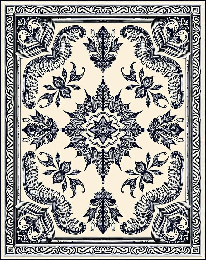 Classic Ivory Navy Floral Medallion Rug