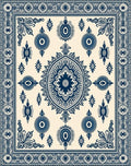 Deep Blue Medallion Garden Border Rug