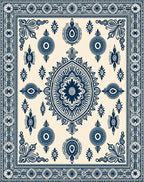 Deep Blue Medallion Garden Border Rug
