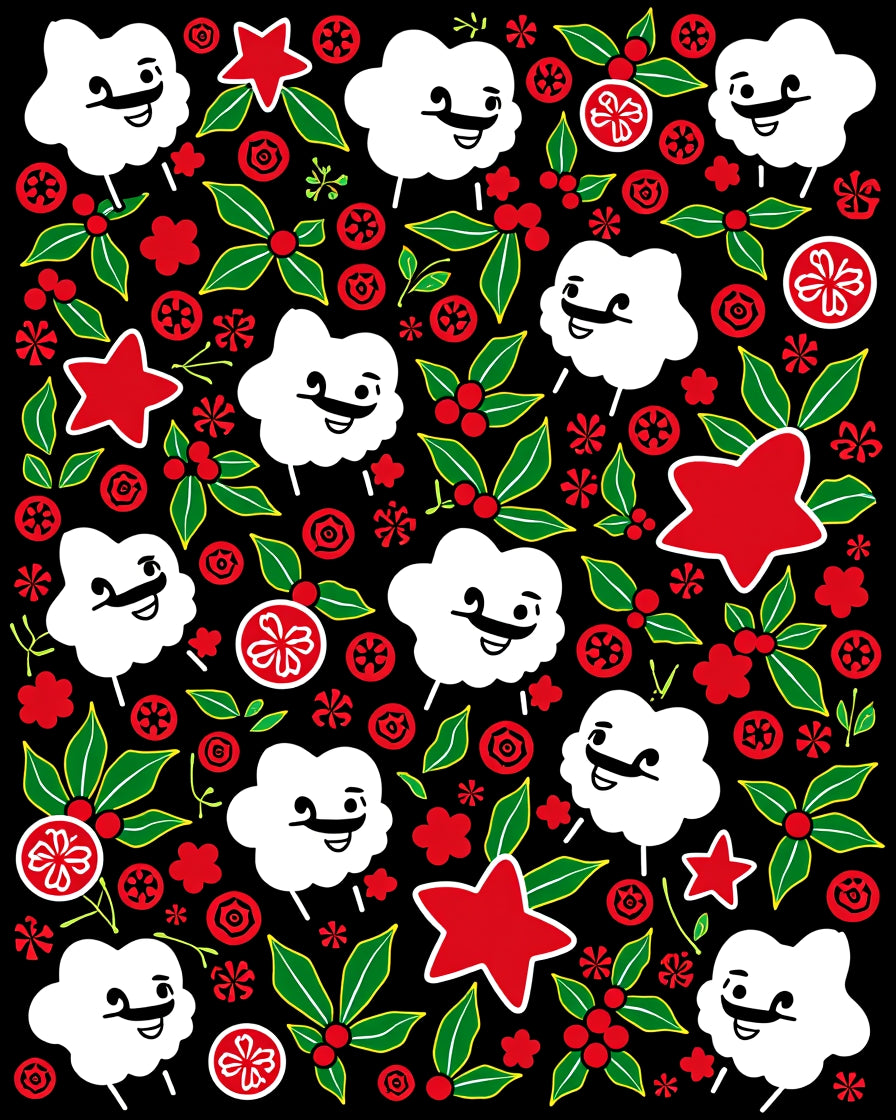 Whimsical Sheep Red Holly Stars Rug
