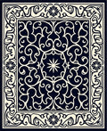 Dark Navy Cream Floral Scroll Border Rug