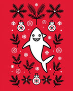 White Shark Christmas Ornaments Snowy Boughs Rug