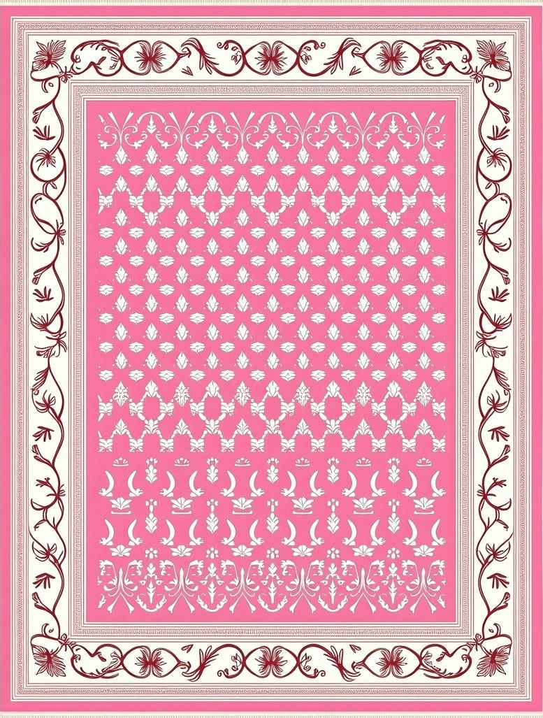 Bright Pink Traditional Floral Vine Rug