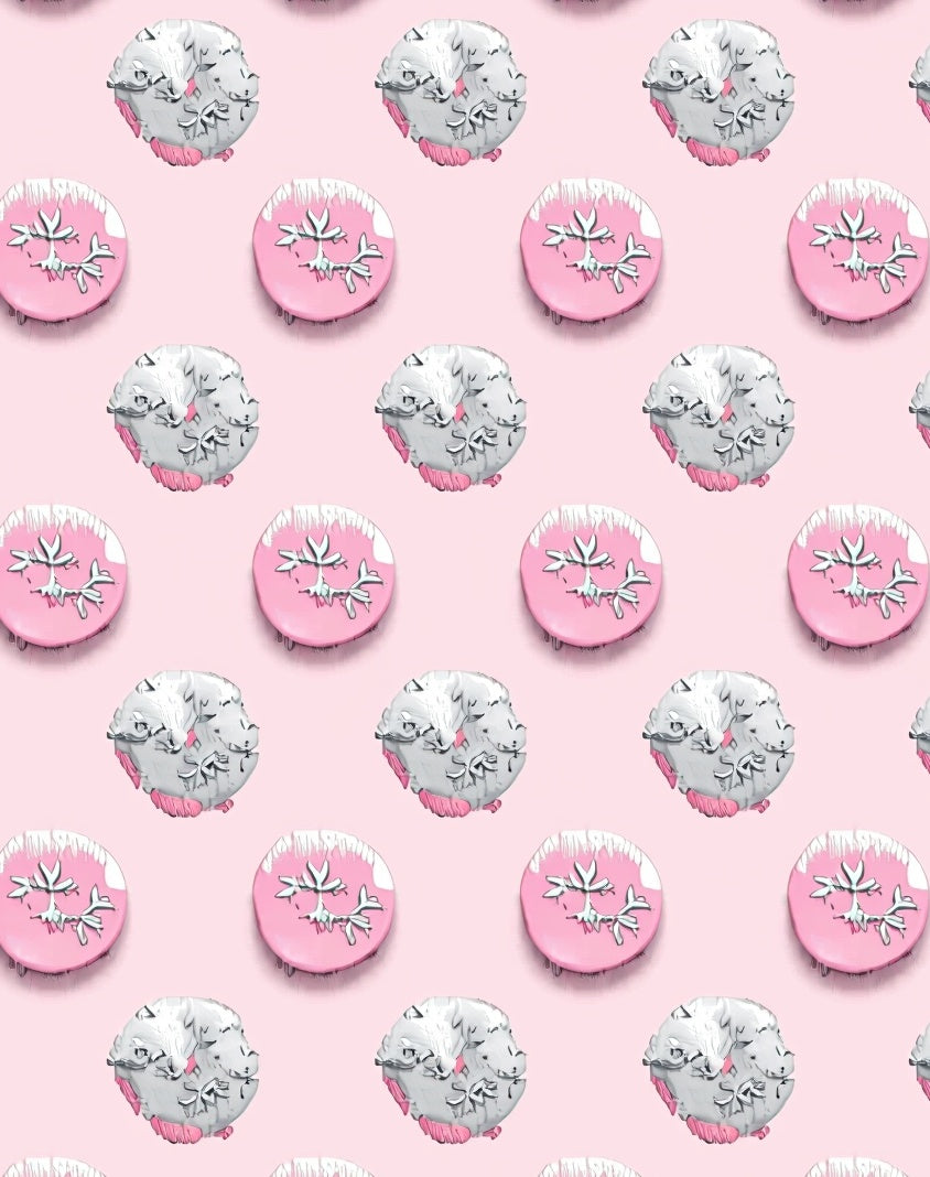 Pink White Circular Snowflakes Rug