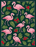 Pink Flamingos Green Tropical Foliage Rug
