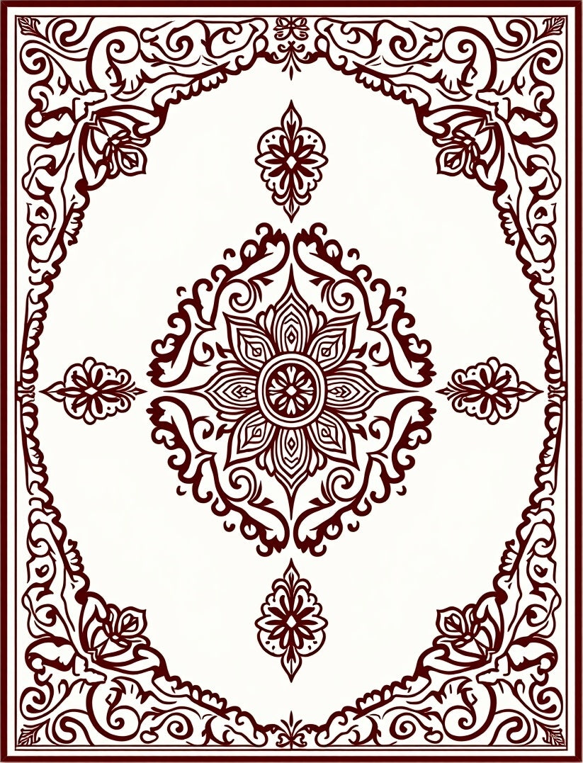 Ornate Crimson Floral Medallion Rug