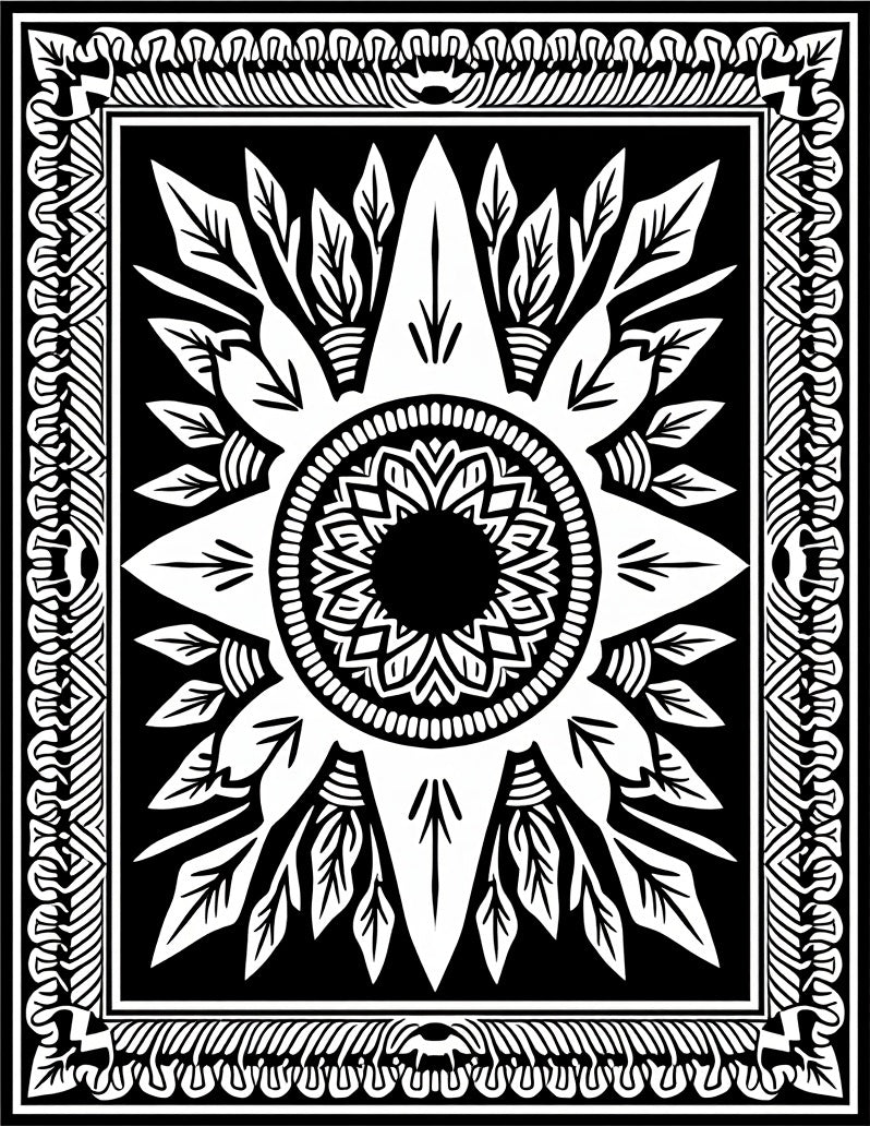 Black White Sunburst Mandala Medallion Rug