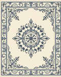 Cream Navy Floral Medallion Border Rug