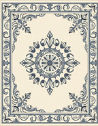 Cream Navy Floral Medallion Border Rug