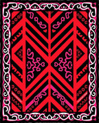 Vibrant Red Pink Geometric Border Rug
