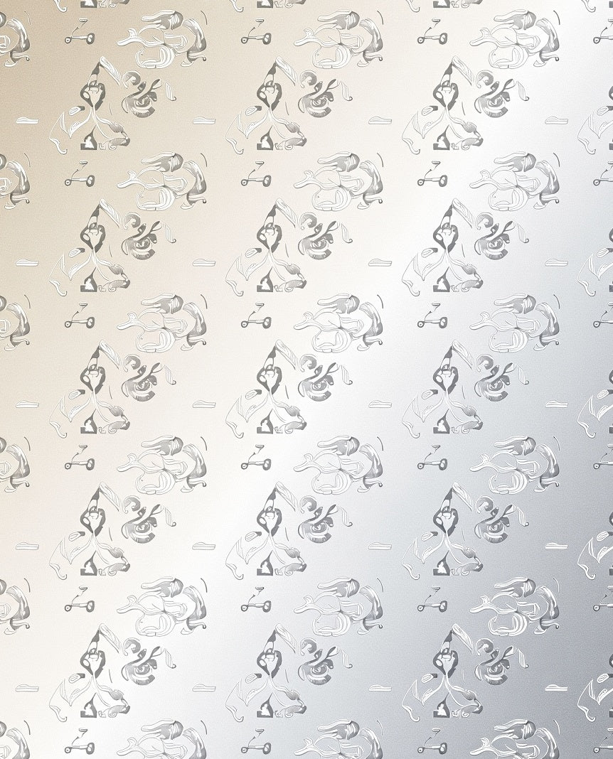 Silver Abstract Whimsical Figures Scooters Rug