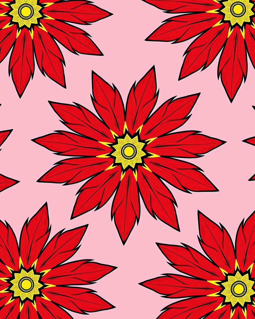 Bold Red Floral Petal Medallion Rug