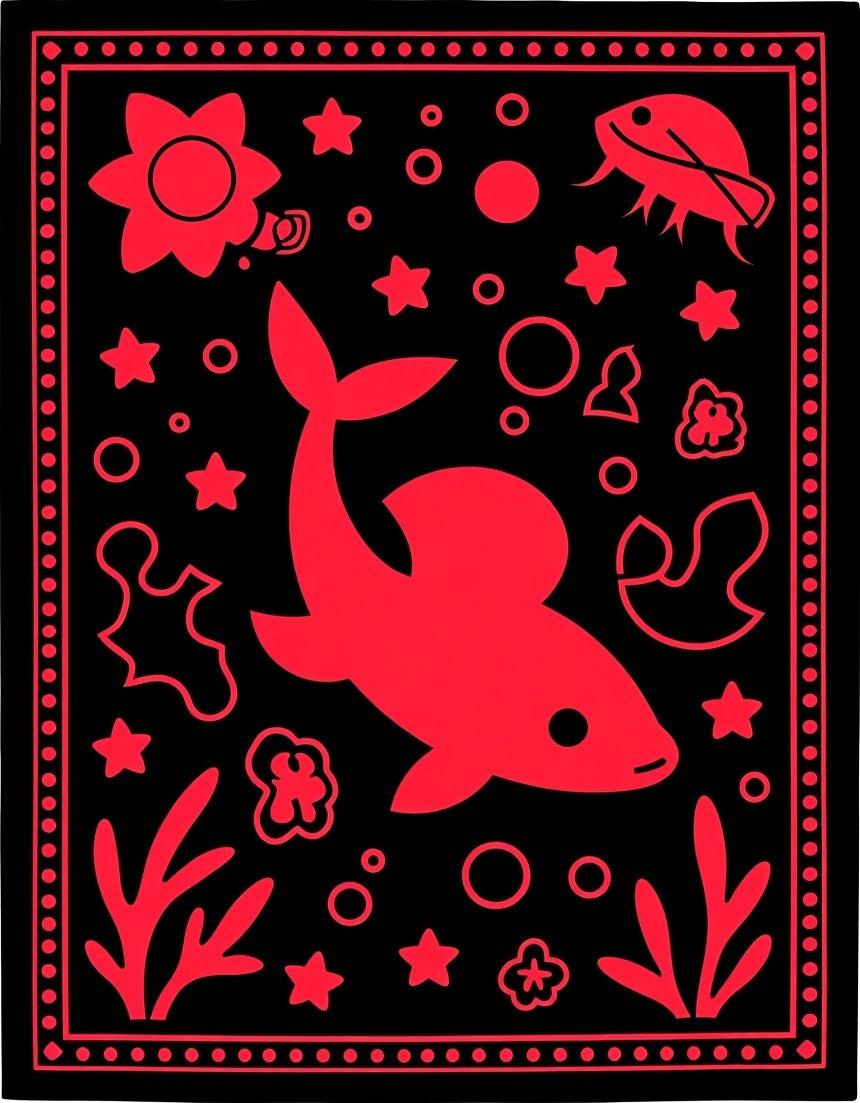 Bold Red Aquatic Life Scene Rug