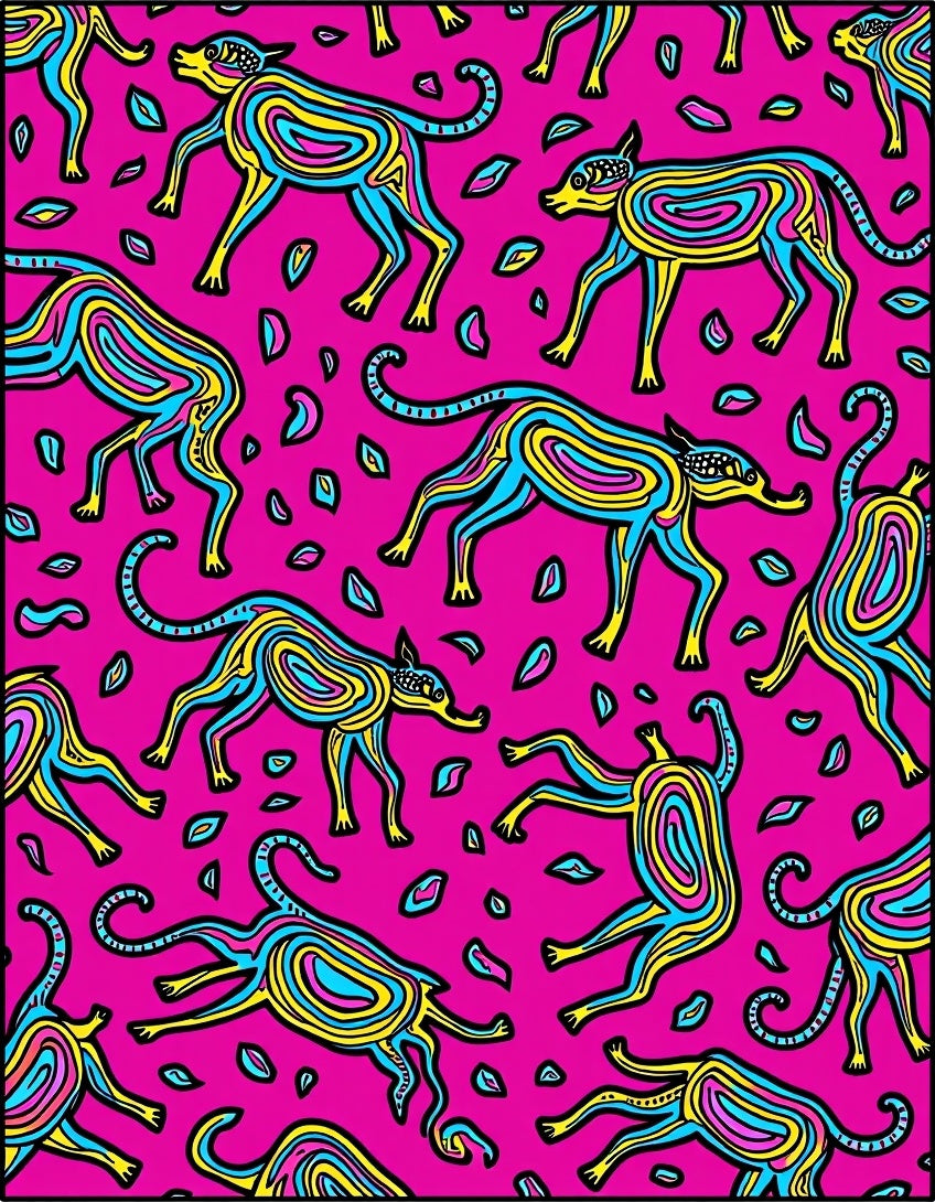 Vibrant Pink Abstract Canine Flock Rug