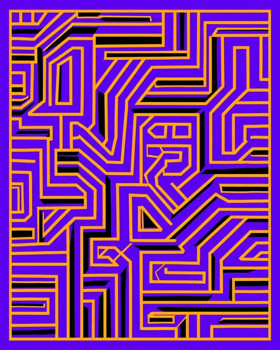 Vibrant Purple Orange Maze Lines Rug