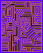 Vibrant Purple Orange Maze Lines Rug